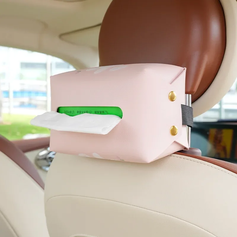 1PCS PU Leather Car Tissue Box Universal Sun Visor Armrest box Tissue Box Holder Auto Interior Backseat Storage Box Decoration