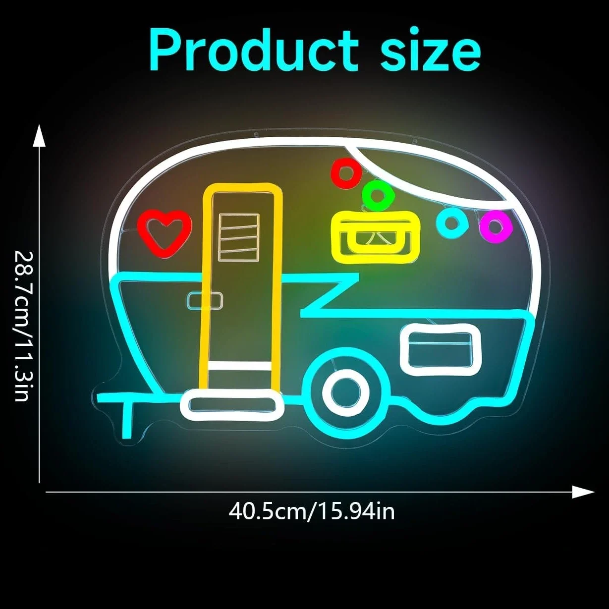 Camper Trailer Neon Sign LED Wall Art Heart RV Caravan Glow USB Powered Dimmable Acrylic Lamp Camping Home Bar Decor