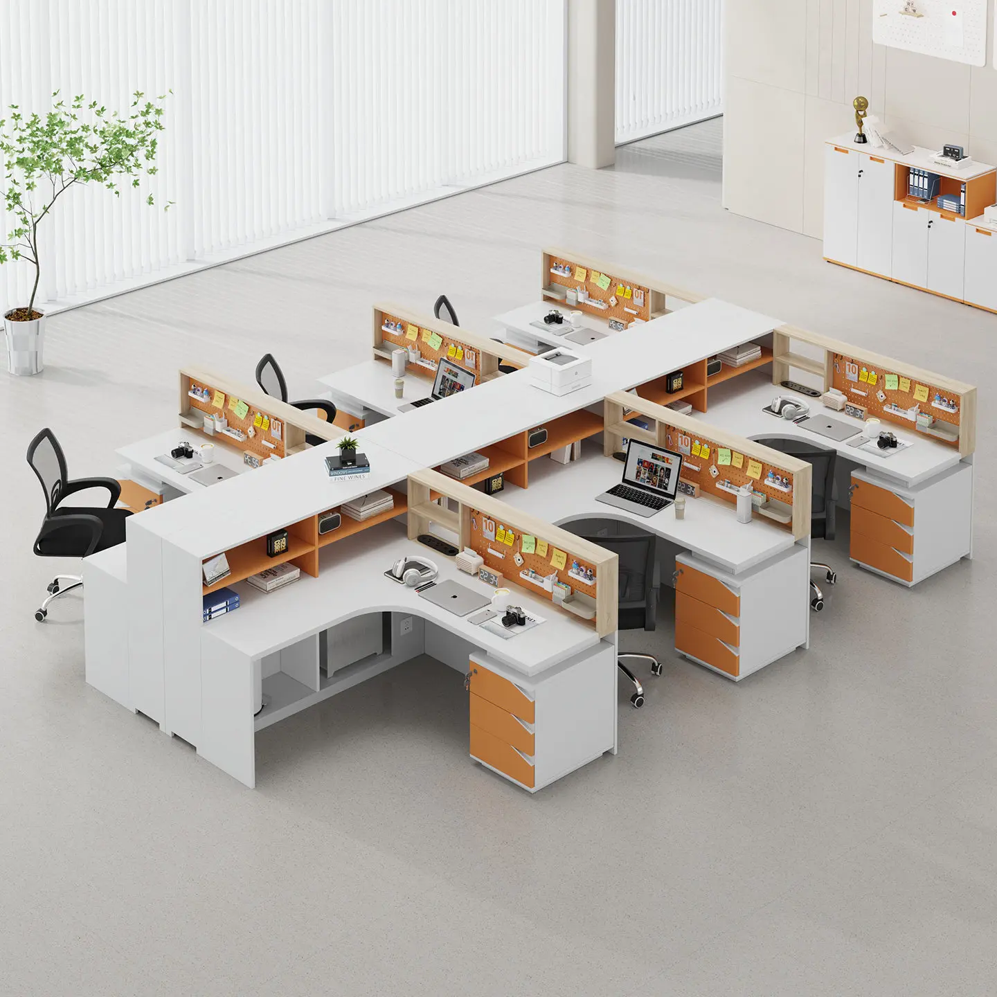 E0 staff desk staff light luxury high-end office table financial table four people computer table and chair combination