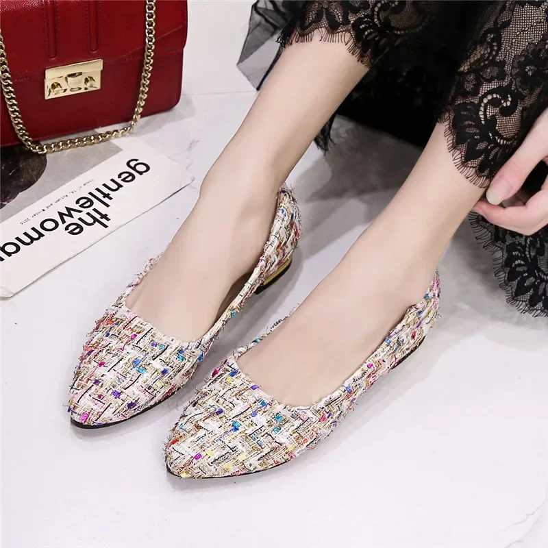 Women Shoes Designer Color Block Style Soft Soled Ladies Cloth Shoes New Fashion Elegant Versatile Pumps Chaussures Strass Femme