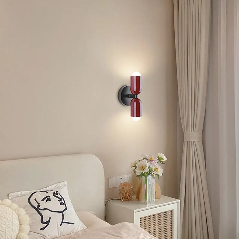 Lámpara LED de pared nórdica para decoración de mesita de noche, columna de fijación de Macaron de 2 cabezales, candelabro de pared negro E27 para