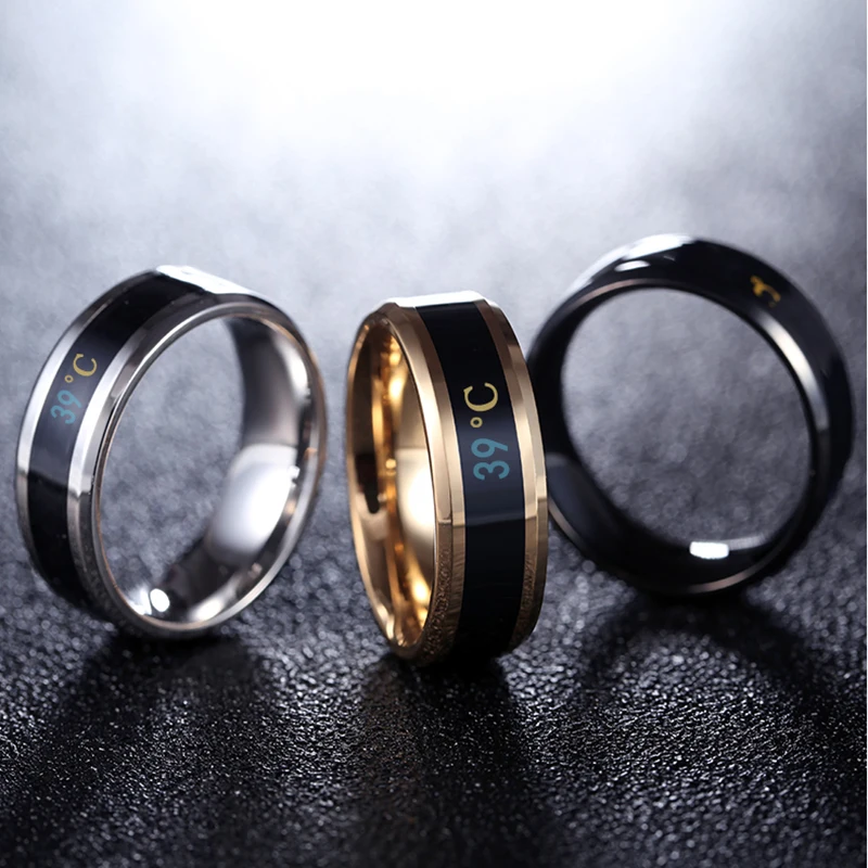 Men's Rings Stainless Steel Simple Creative Wedding Jewelry Fashion Intelligent Thermometer Temperature Measuring Ring for Men