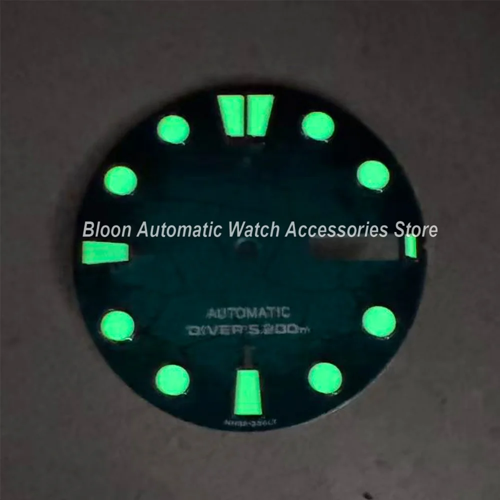 28.5mm S Logo Dial Fit NH35/NH36/4R/7S Movement Green Luminous Tree Leaves Mechanical Watch Modification Accessories
