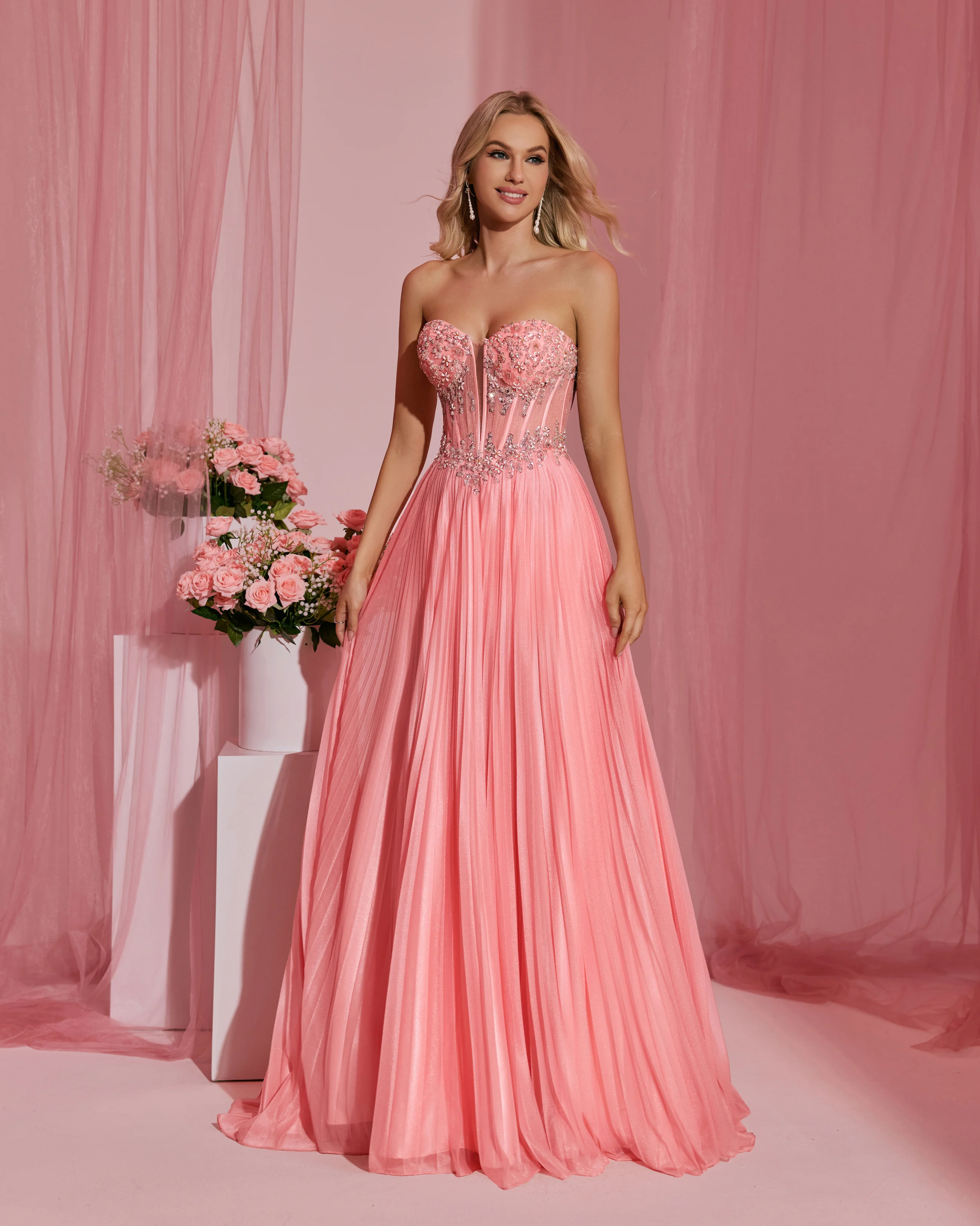 شاليمار تشانغ فساتين الوردي أزياء السيدات فستان سهرة مثير حسب الطلب