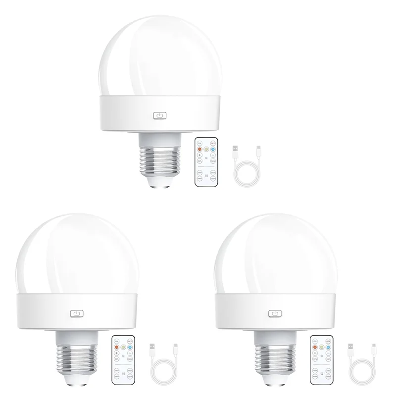SEWS-3X Rechargeable Battery Operated Light Bulbs, 300LM E26 Screw In Light Bulb For Lamps With Remote Control Dimmable&Timer