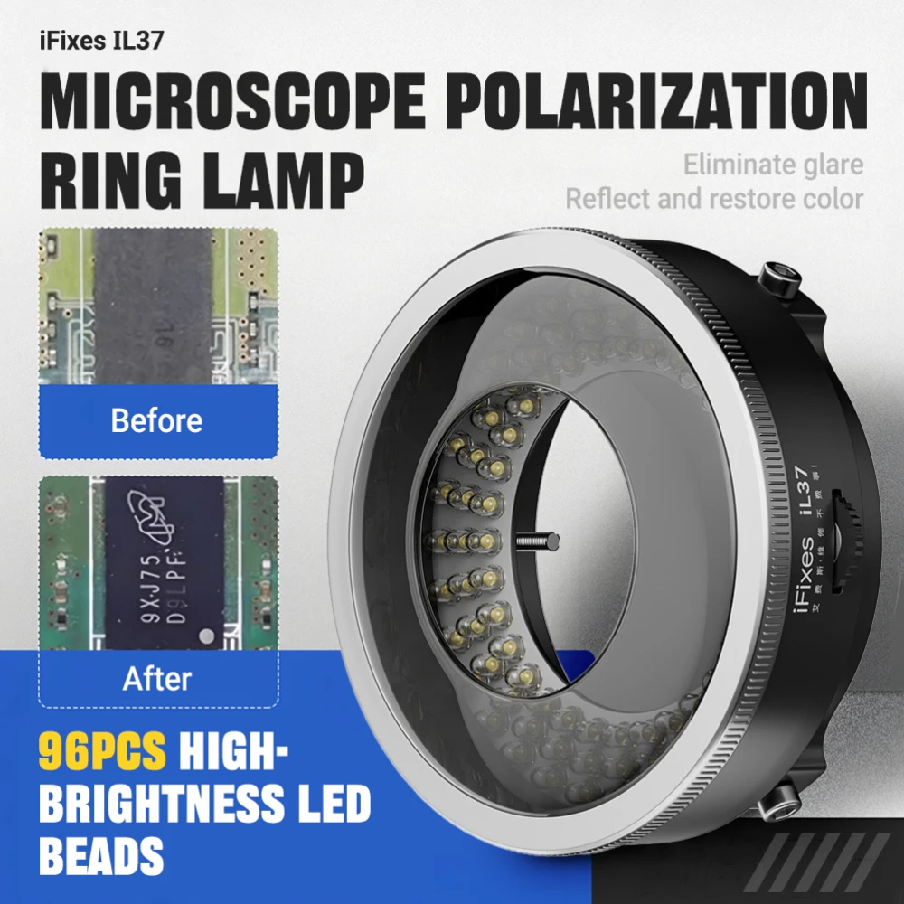 Professional IFixes IL37 Polarized LED Ring Light 96 Beads Adjustable Anti Reflection Illuminator for Microscope Accessories