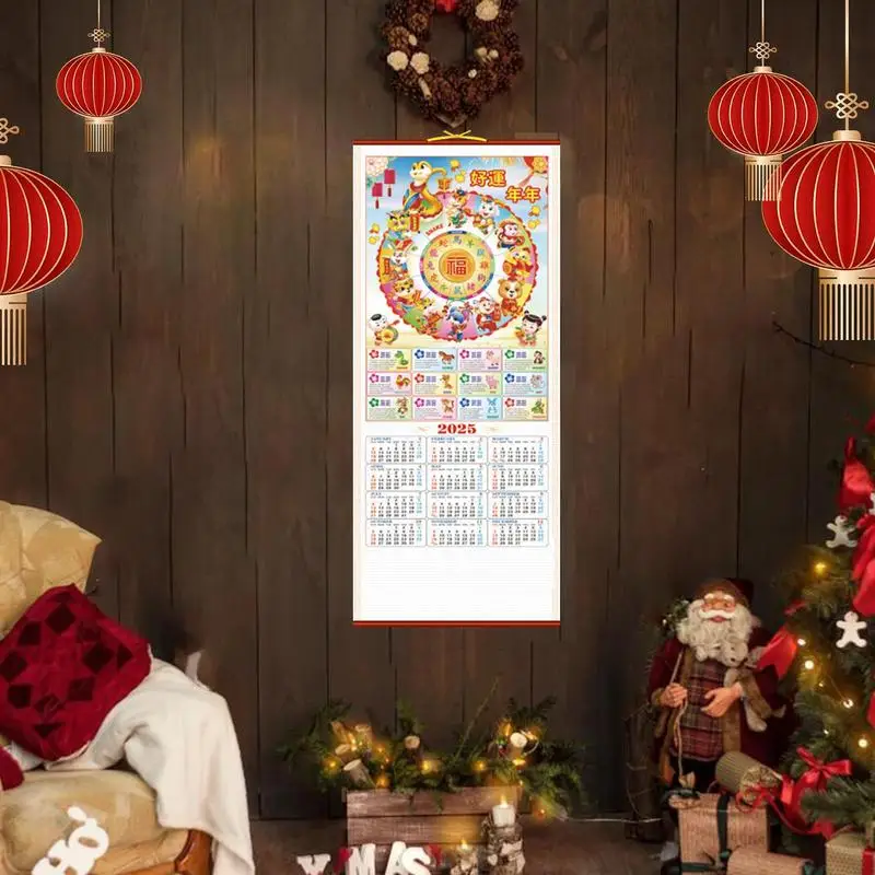 Calendario de desplazamiento de pared chino, calendario de letreros de animales coloridos, decoraciones tradicionales de Año Nuevo, calendario Lunar atractivo de 12 meses