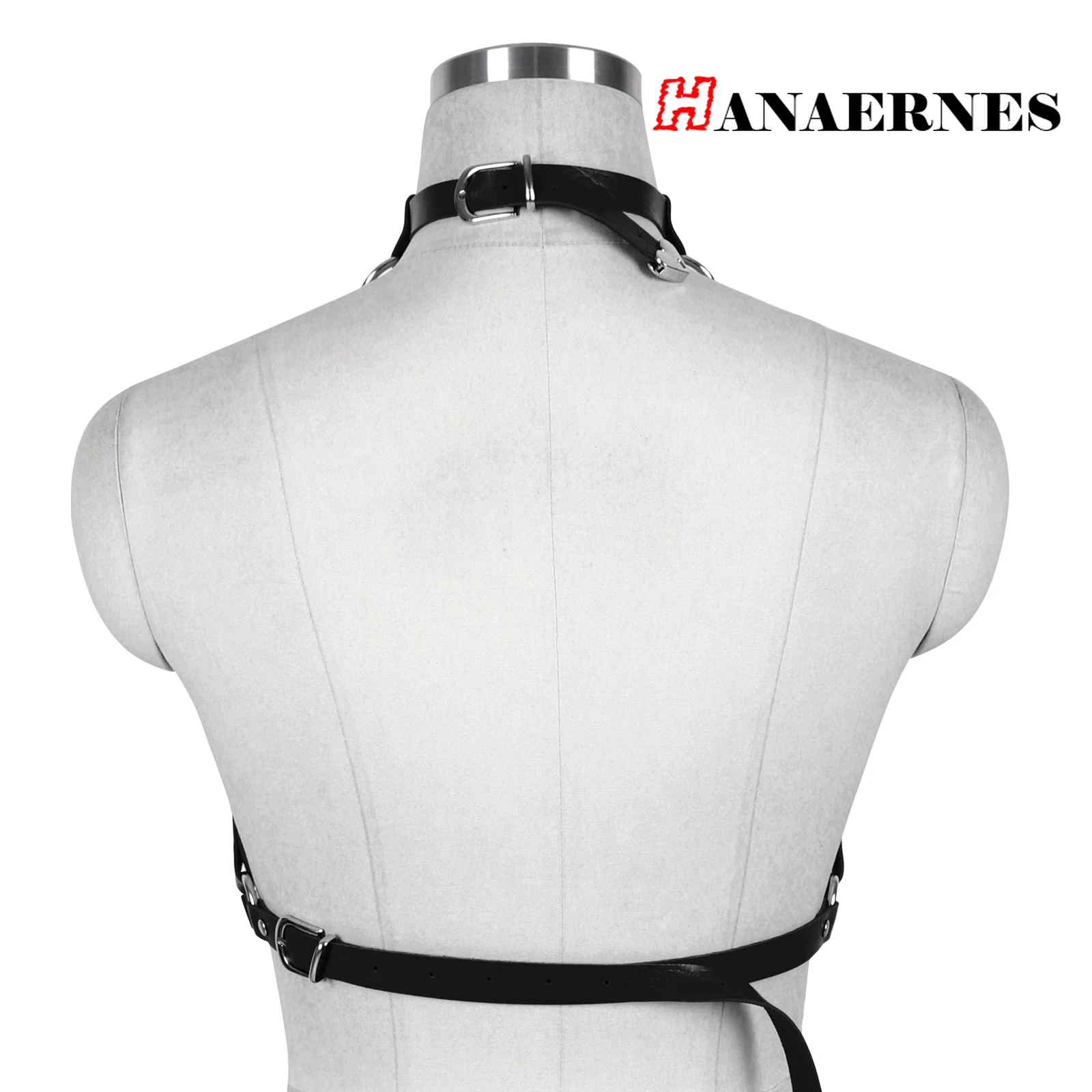 Fashion Punk Cupless Bra Top Leather Harness Belt Body Bondage Chest Straps Faux Leather Hollow Out Crop Top Women Link Chain