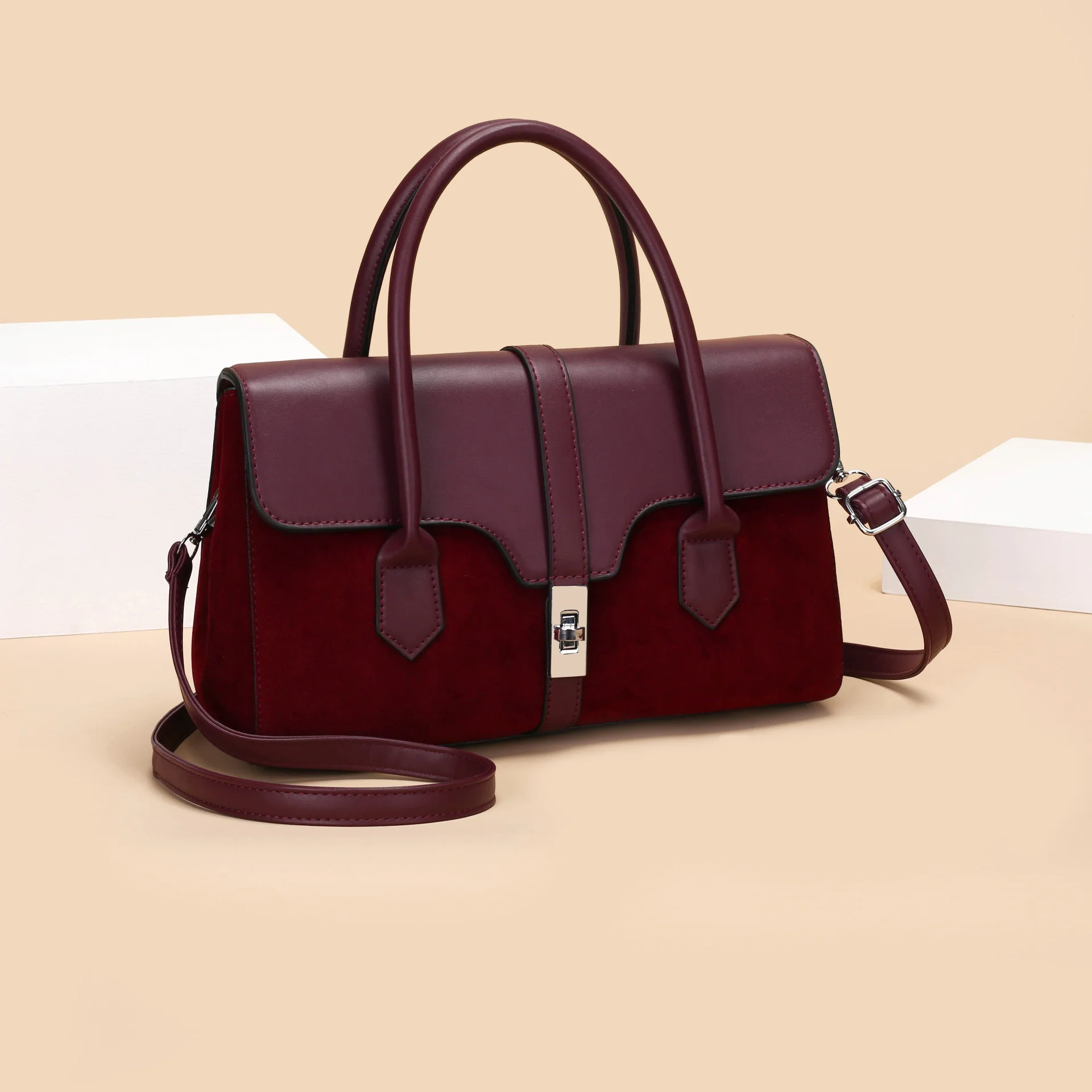 

High End Luxury Handbag Commuting Style Tote Bag Simple Fashion Women's Shoulder Bag Winter PU splicing Frosted Crossbody Bag