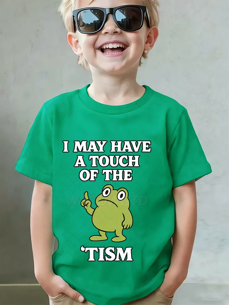 

Футболка с рисунком «I May Have A Touch of The Tism Fun Forg» для мальчиков и девочек, уличная одежда с аутизмом, хлопковая повседневная детская рубашка в стиле ретро с короткими рукавами