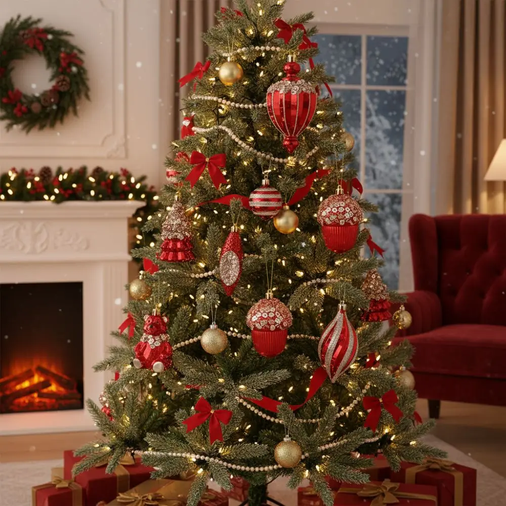 المعلقات شجرة عيد الميلاد الحمراء البلاستيك الجوزة عيد الميلاد كرات معلقة شاتيربروف DIY الحرف شجرة عيد الميلاد قلادة ديكور المنزل #5