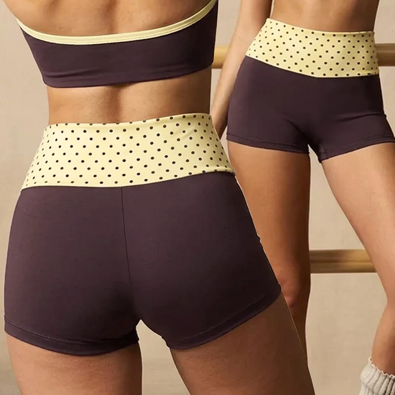Women Sports Yoga Shorts Fitness Sports Biker Shorts Fashion Polka Dot Shorts High Waist Butt Lift Yoga Leggings Fold Over Waist
