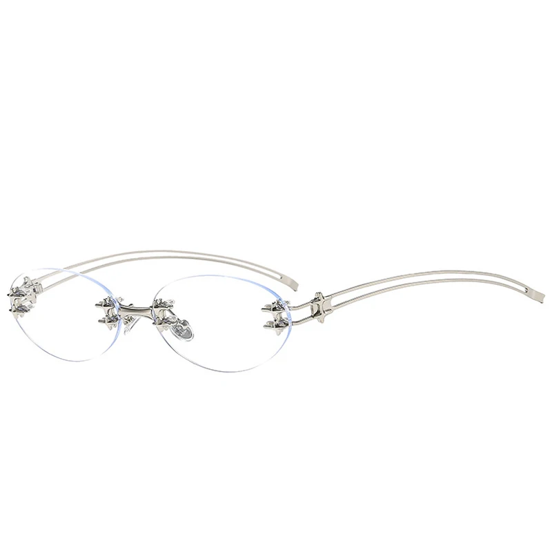 Y2K Metal Rimless Oval Sunglasses UV400 display picture 2