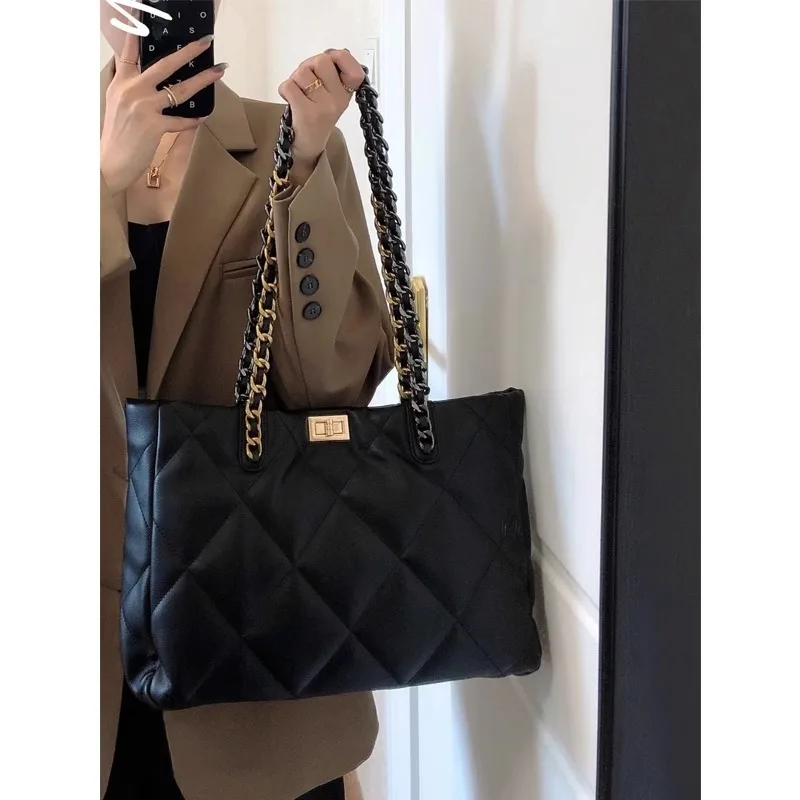 

Кожаная сумка через плечо большой емкости, портативная женская сумка через плечо, новинка 2023 года, летняя сумка через плечо с ромбовидной цепочкой подмышками