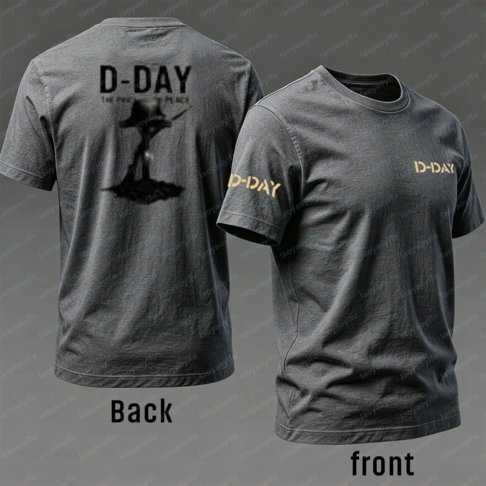 Normandy Commemoration Cotton T-Shirt for Men D-DAY Battlefield Tribute Print Tee Trendy Short-sleev Historical Casual Wear view 6