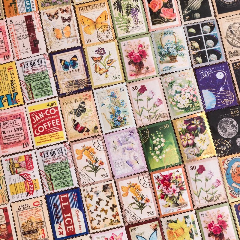 46pcs Vintage Stamp Memories bronzing Stickers Scrapbooking Decorative Stationery Junk Journal DIY Material Arts Deco Stickers