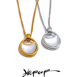 Yhpup Shell Geometric Pendant Necklace for Women Stainless Steel New Arrivals Daily Fashion Jewelry Waterproof Recommend