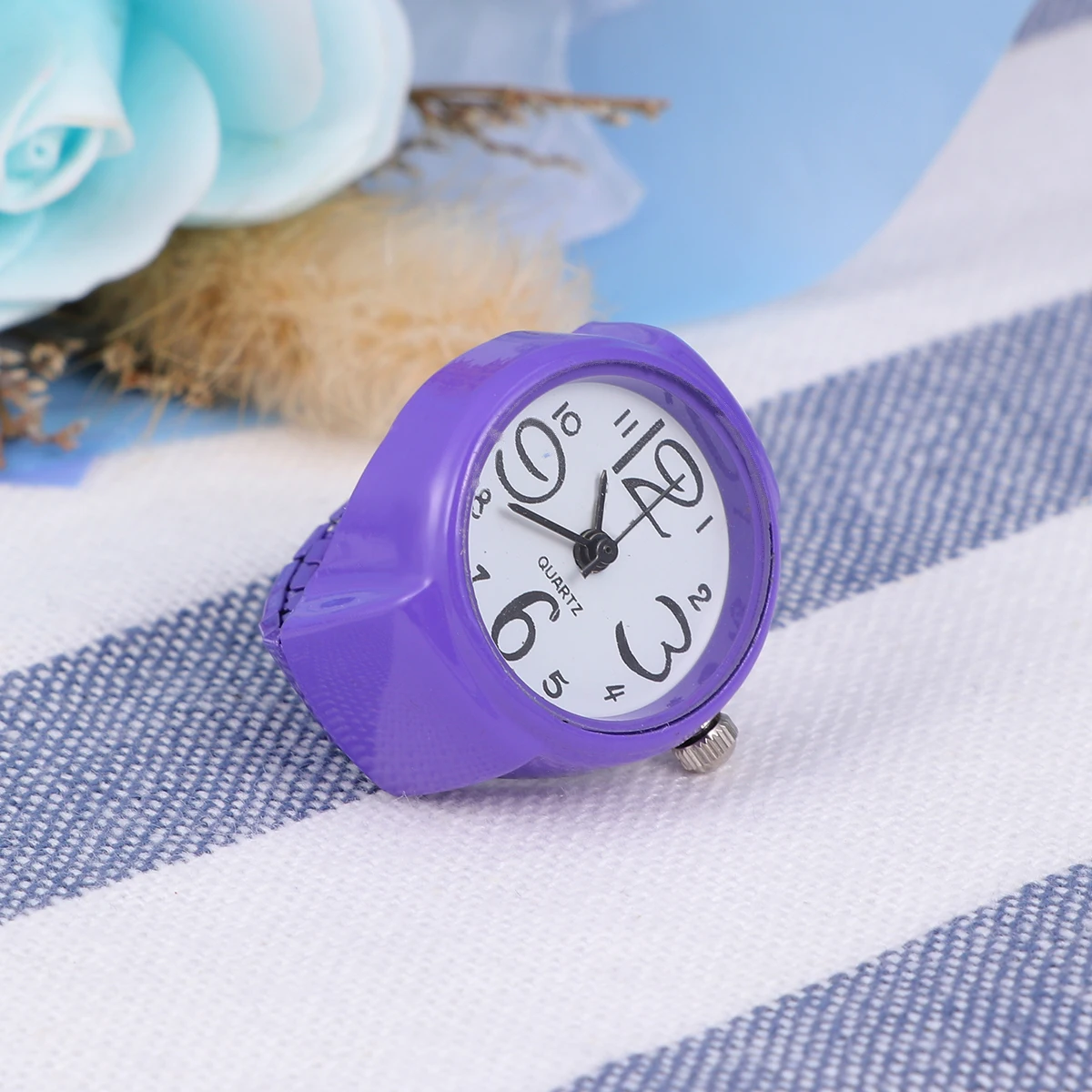 

Watch-shaped Ring Christmas Purple Color Novelty Gift Watch Finger Unisex Elastic Band Birthday Collection Stylish