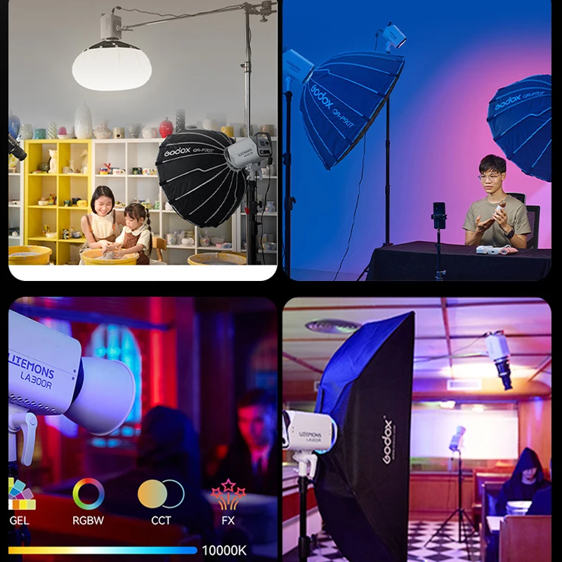 Godox LA150R/200R/300R RGB Full-color Fill Light 1800K-10000K COB Video Light App Control for Live Streaming Photography