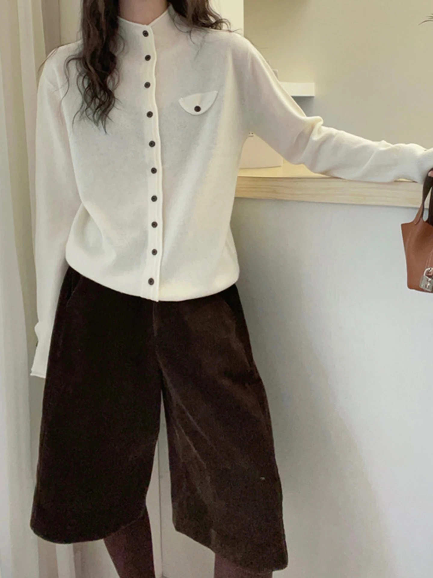 بسيطة محبوك طويل Sve سترة الخريف الشتاء الترفيه Sle زر واحد تصميم النسخة الكورية فضفاضة تناسب المرأة سترة