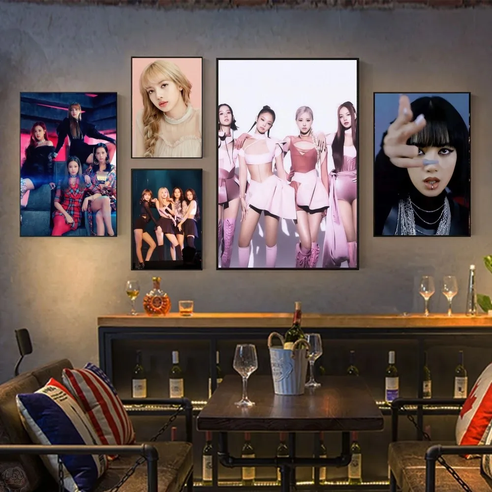 1pc BLACK Pink K-Kpop Self-adhesive Art Poster Waterproof Paper Sticker Coffee House Bar Room Wall Decor