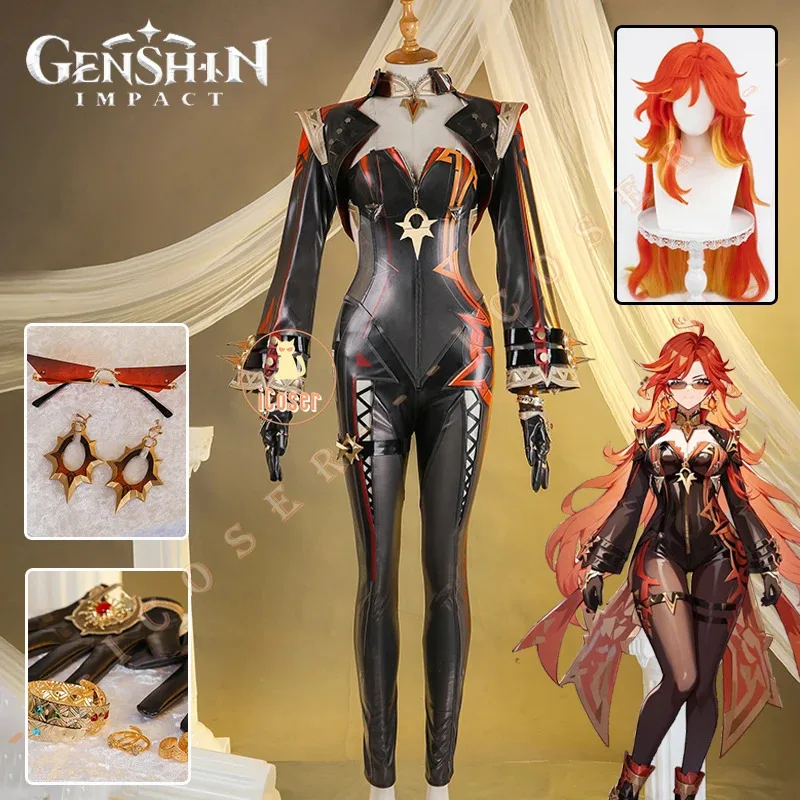 Mavuika 코스프레 의상 가발 Genshin Impact 유니폼 귀걸이 선글라스 반지 Pyro Archon Natlan God of War 할로윈 여성 소품