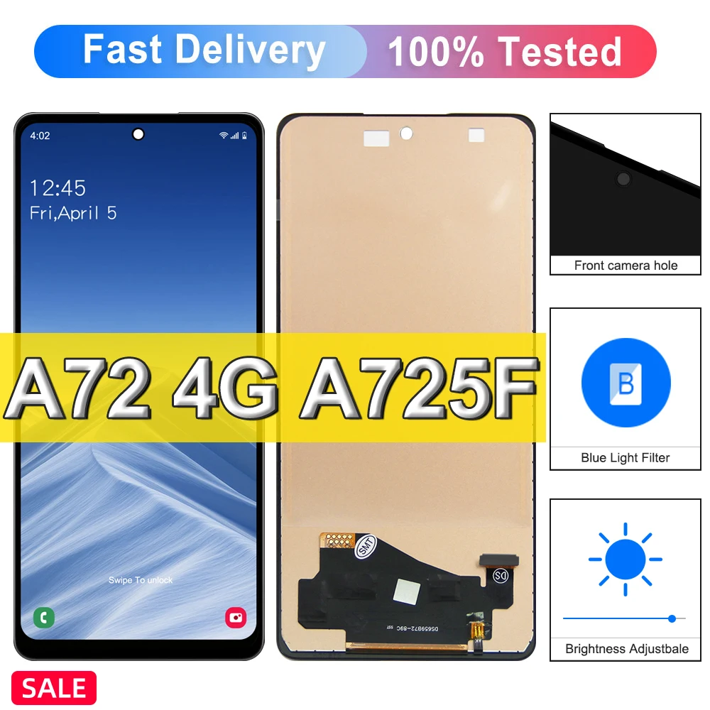 100% протестировано для Samsung A72 4G SM-A725F A725M ЖК-дисплей, дигитайзер сенсорного экрана в сборе, замена для Samsung A72 LCD