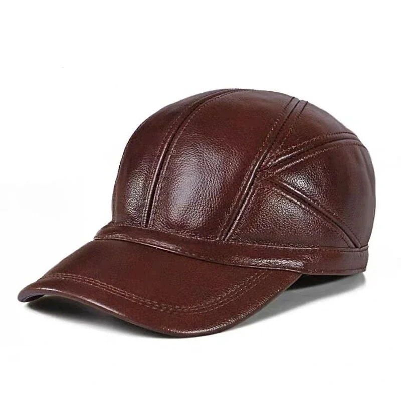 

Adjustable Size Leather Baseball Cap Men's Winter Hat New Thicker Warm Cowhide Simple Fashion Male Bone Snapback Dad's Hats