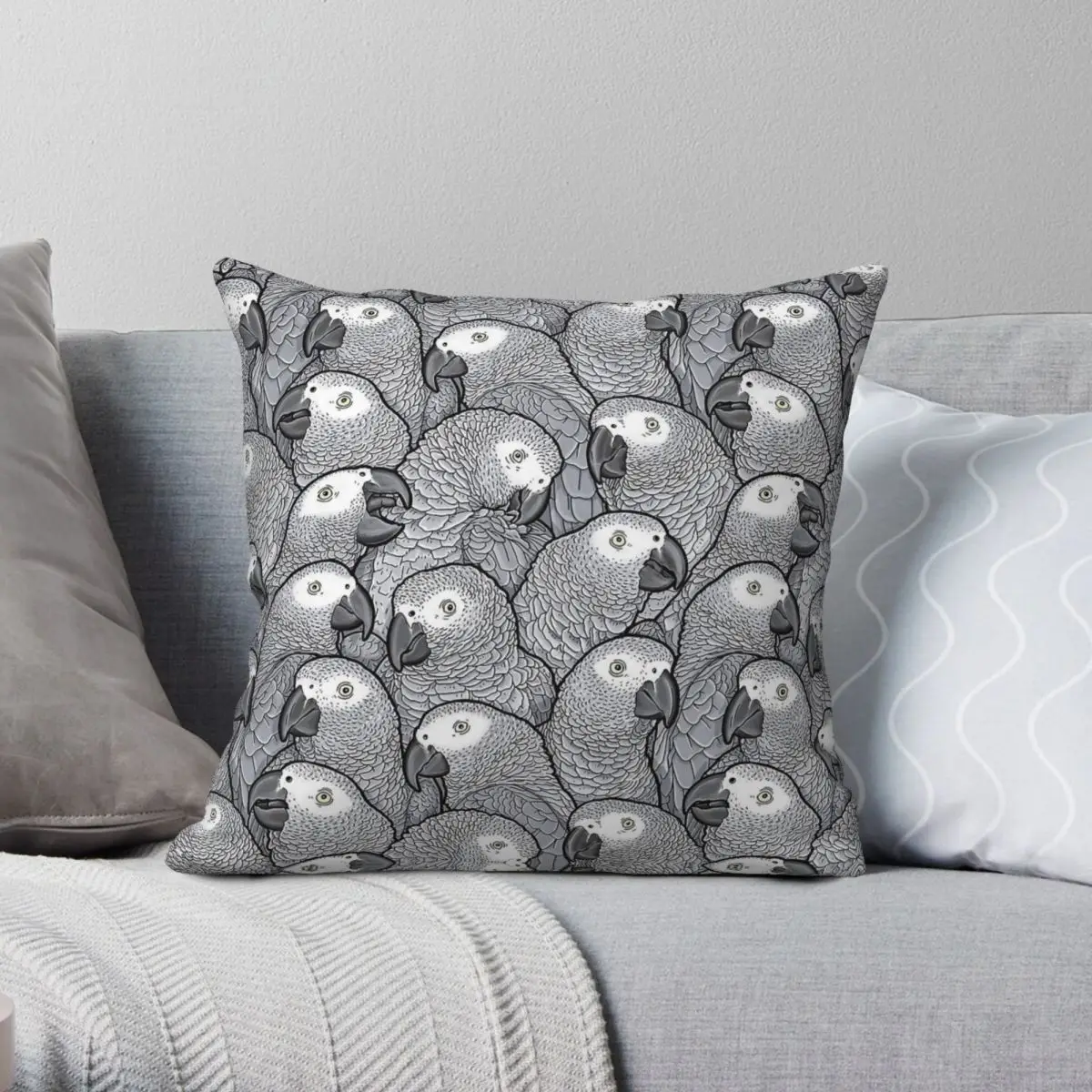 African Grey Parrots Square Pillowcase Polyester Linen Velvet Printed Zip Decor Throw Pillow Case Room Cushion Cover Wholesale