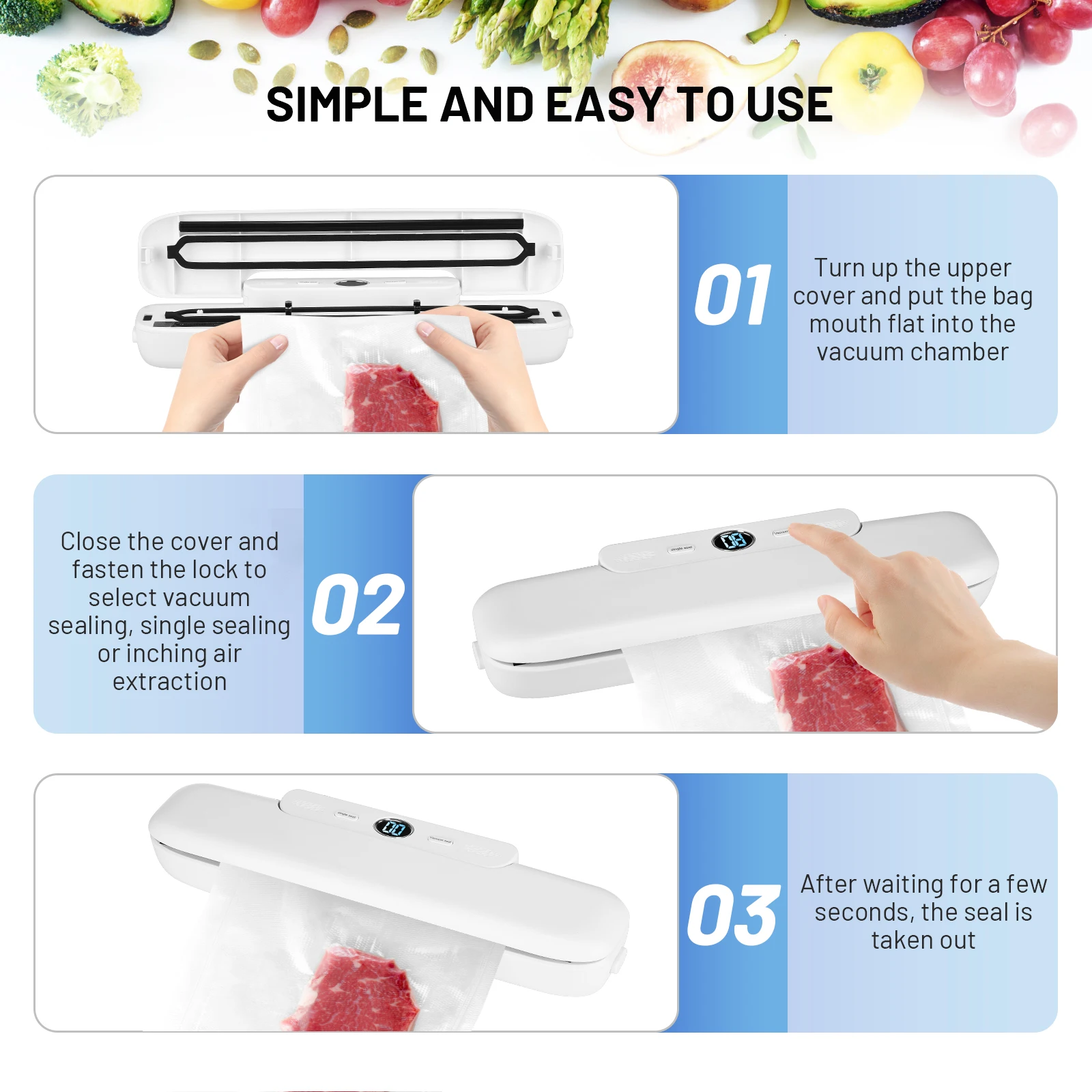 Vacuum Sealer Automatic Food Sealer Machine Air Sealing System For Food Preservation One-Touch Food Sealer With 10 Vacuum Bags