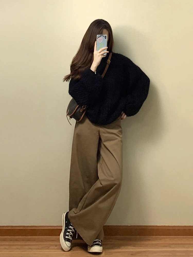 

Bla High Collar Knitted Sweater And Wide Leg Pants Women's Faion Set Winter Warm Cozy Outfit plus Size Comfortable Sle