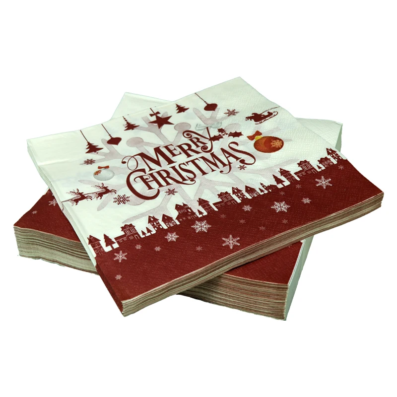 

50 pieces per pack 3layers thickening colored printed paper napkins christmas party tissues 33*33cm square disposable napkins