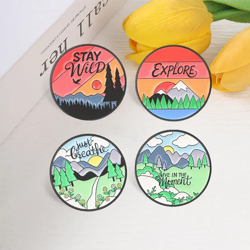 Mountain Wilderness Landscape Emaille-Abzeichen, Natur-Outdoor-Reversnadeln, inspirierende Broschen, Schmuck, Geschenk für Freunde – Detail 6
