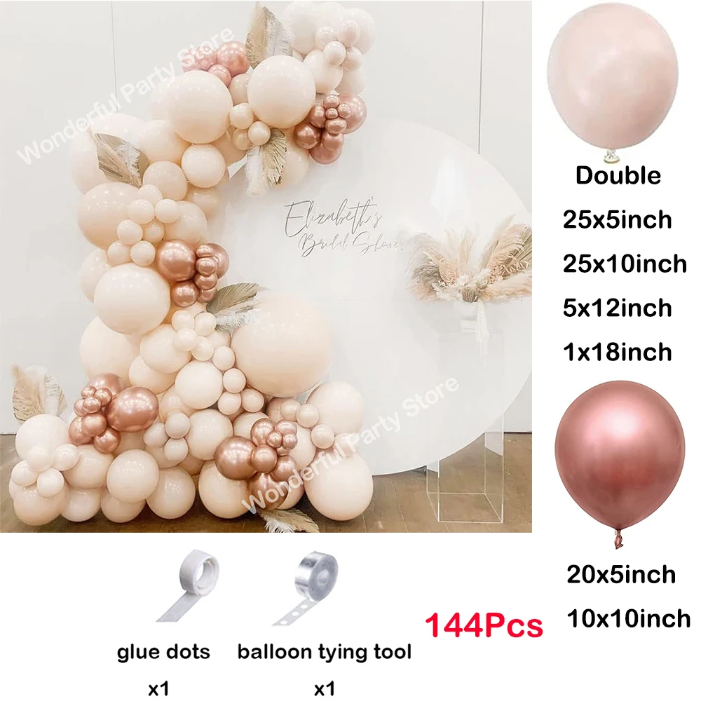 144Pcs Doubled Skin White Balloons Garland Kit Arch Metallic Rose Gold Baby Shower Valentine’s Day Birthday Party Wedding Decora