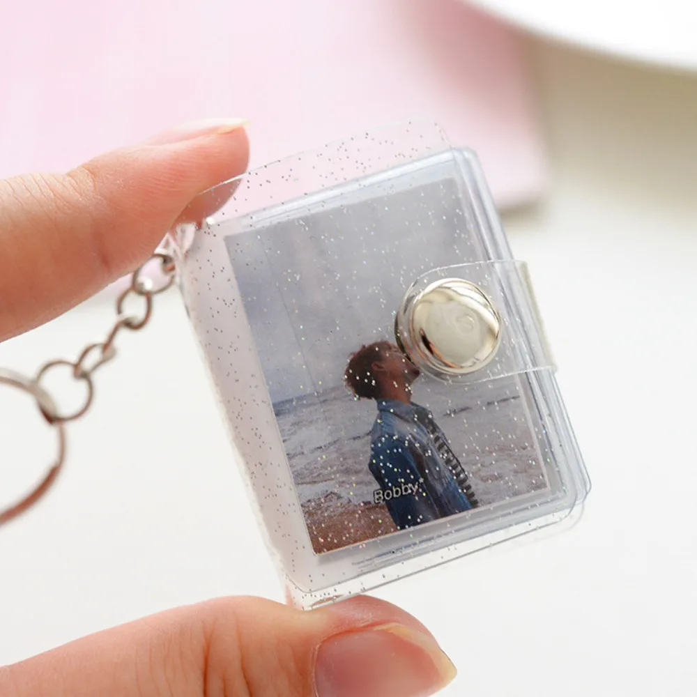 1/2inch Transparent Photo Album Keychain Mini 16/20 Slots Storage Card Book ID Photo Storage Album Keychain Card Holder Pendant