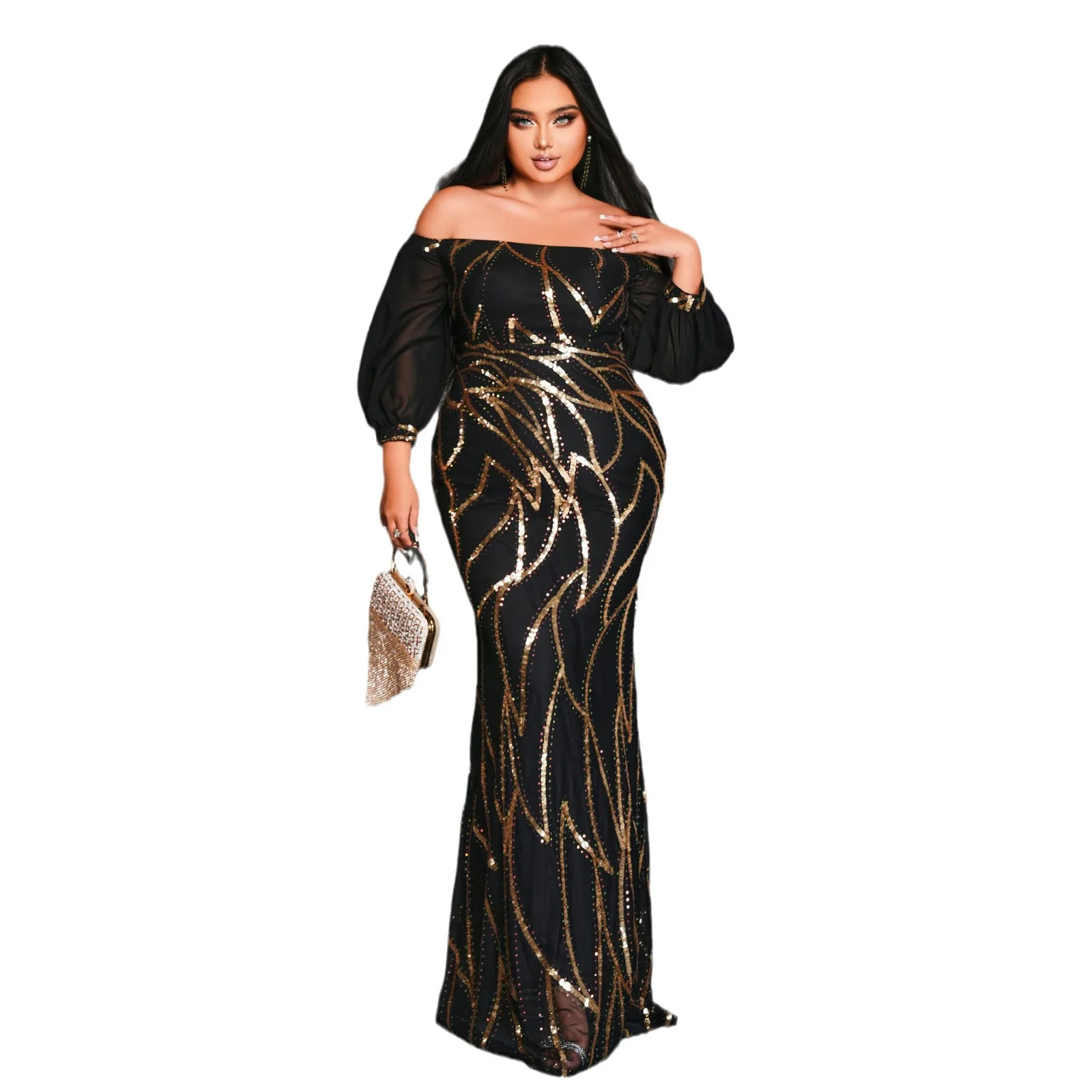 2024 Women Formal Wear Scoop Neckline Cape Sleeves Sequin Lace Mother Big Size Long Evening Dresses