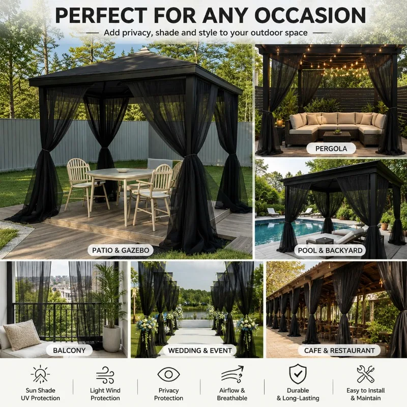 Mosquito Netting Mesh Sheer Curtains Outdoor Gazebo Patio Pergola Replacement Screen for Garden Backyard