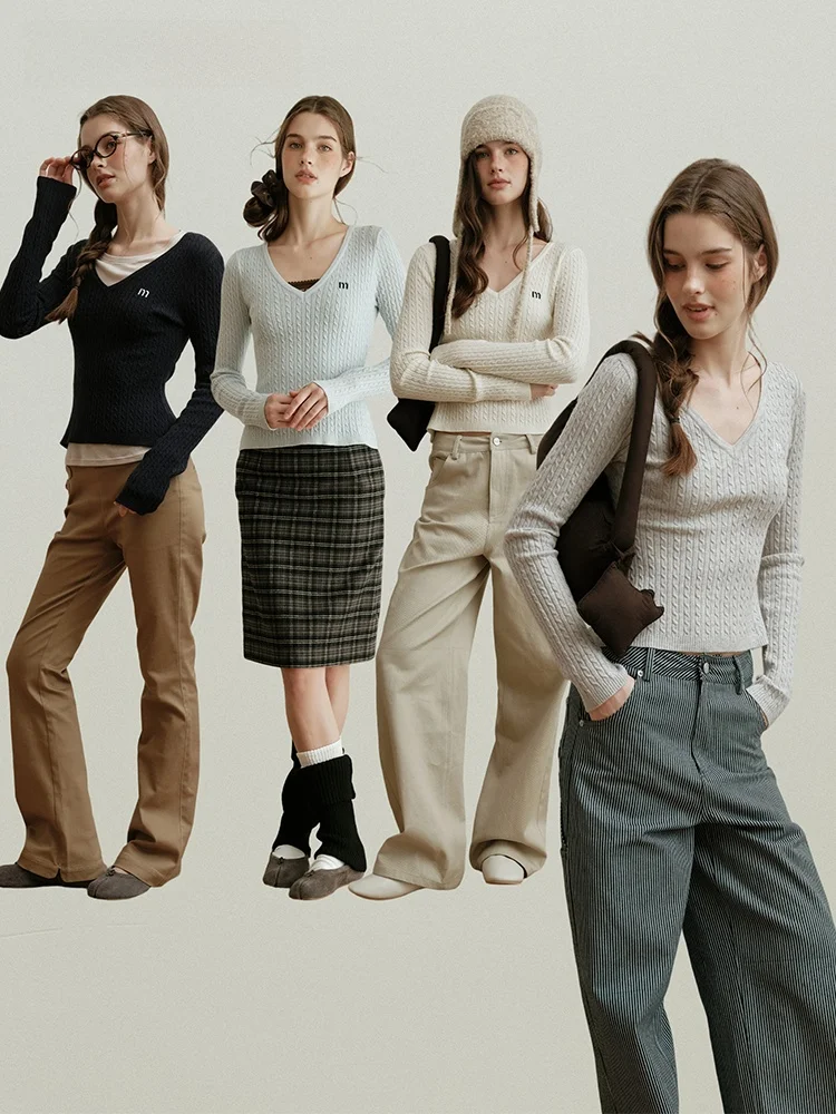 

Moonmoi Lovers' Thoughts Heavyweight Angora Wool V-ne Knit Soft Fce Feeling Casual Sle Embroidered Flower Casual Sweater