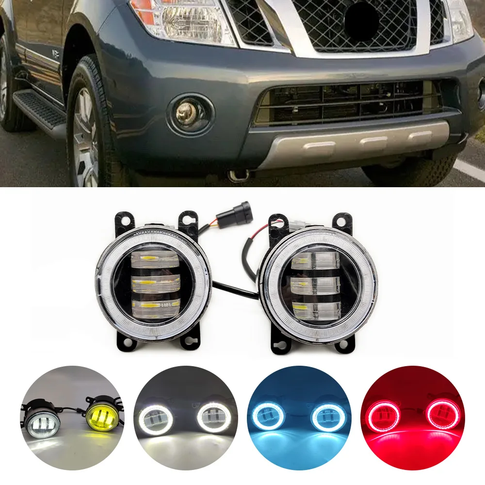 Angel Eye Fog Light Assembly For Nissan Pathfinder R51 2005-2012 Car Front Bumper LED Lens Fog Daytime Running Lamp DRL 12V