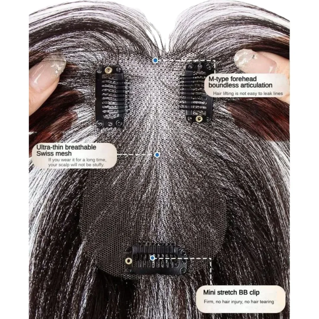 100% شعر بشري مصنوع يدويًا للنساء مع غرة بدون حدود طبقة واحدة غير مرئية من الدانتيل مشابك شعر في هامش