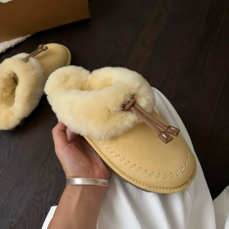 Women's Fluffy Plush Mule Slippers Winter Warm Suede Slip On House Slippers Indoor Outdoor Non-slip Soft Sole Tassel Decor