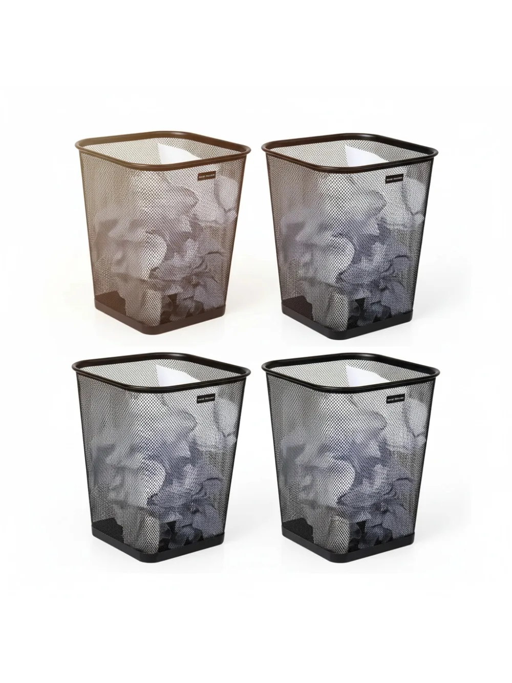 

4-Pack Metal Mesh Trash Cans, Square Office Waste Baskets with Ventilation, 5-Gallon Capacity, Black Stainless Steel