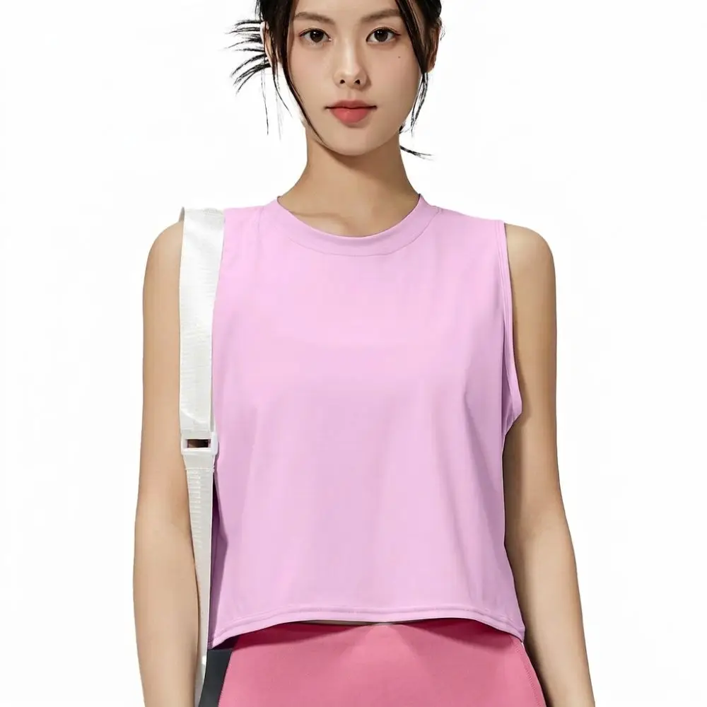 Round Neck Slim Fit Yoga Top Breathable Quick-Drying Sleeveless Top Soft Comfortable Skin-Friendly Short Sleeve Women’s Wear