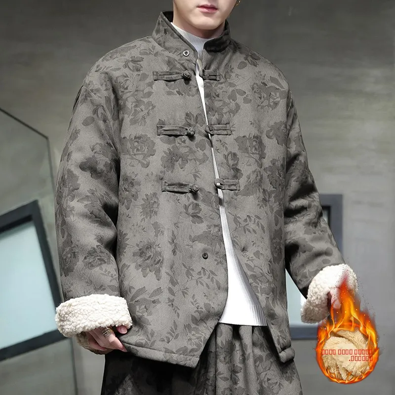 

Мужская зимняя утепленная куртка из овечьего флиса с фланелевыми ретро-пуговицами, хлопковое пальто, теплая повседневная одежда в китайском стиле