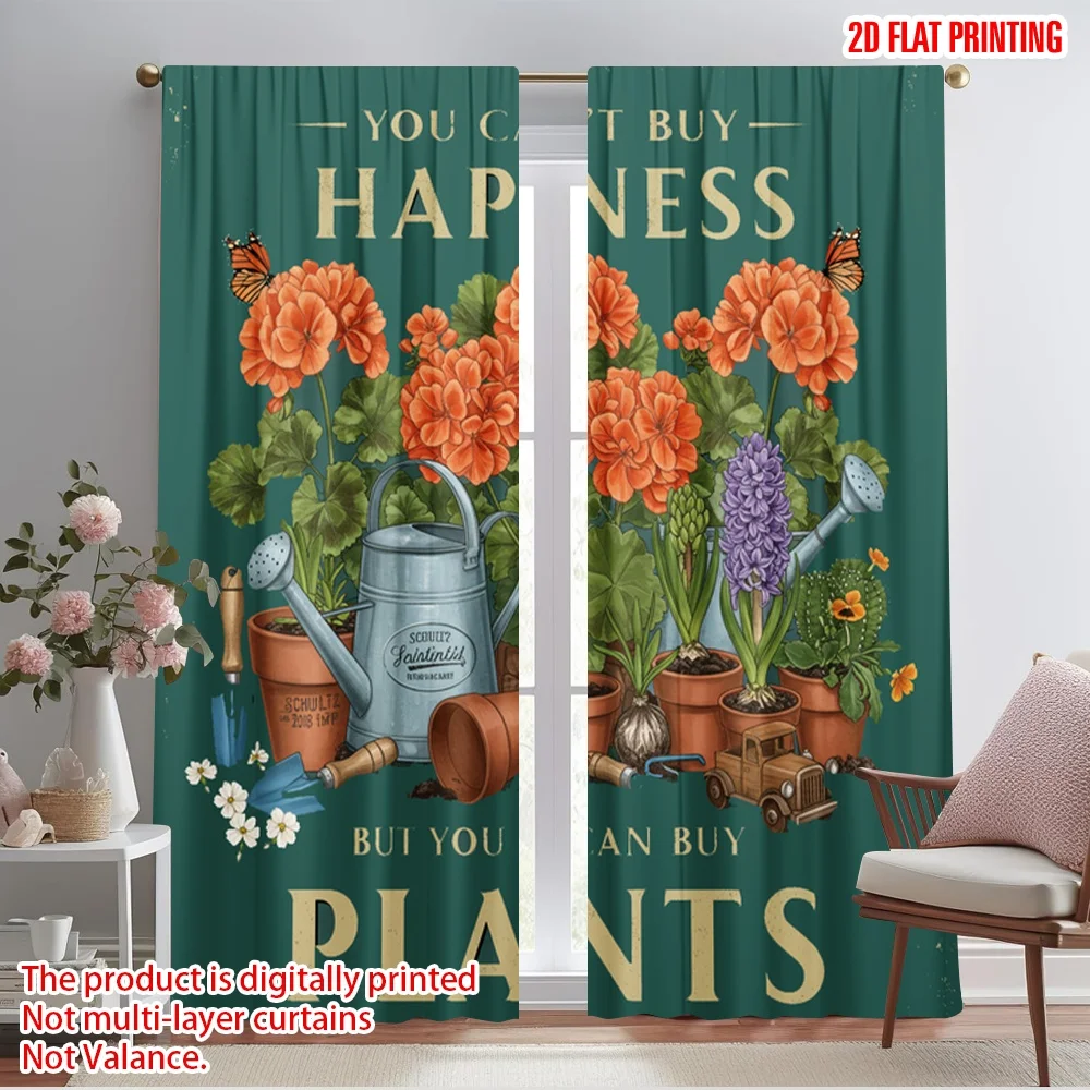 

2pcs 2D flat printing Scene Curtain Happiness Plants Gardening Butterflies Polyester Without Electricity Birthday Party Perfect