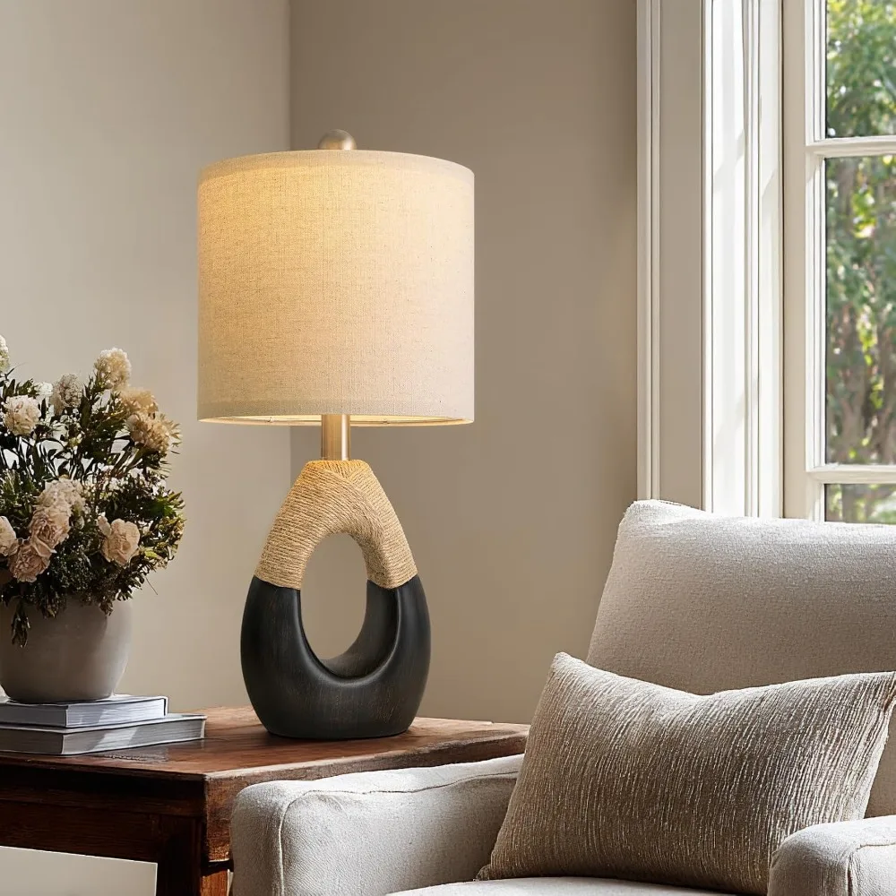 19" Table Lamps Set of 2, Bedside Lamps for Bedroom, Boho Lamps for Living Room, Rustic Lamps for Office, Vintage Design Nightstand Lighting (Bulb Not Included, Black) view 4