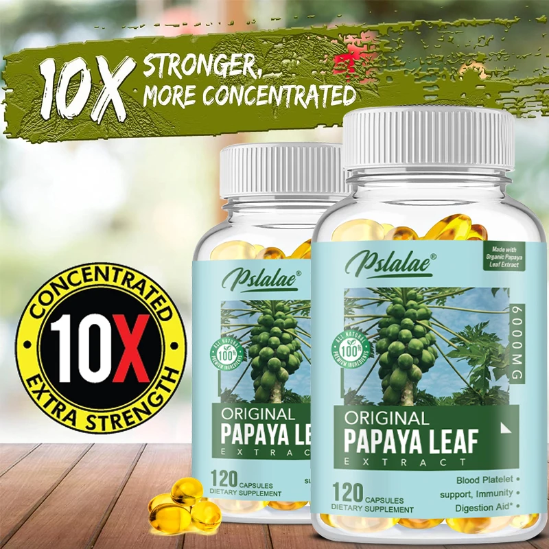 Papaya Leaf Extract Digestive Enzymes - 10x Strength - Blood Plate, Bone Marrow Support, Immune Gut and Super Digestive Health