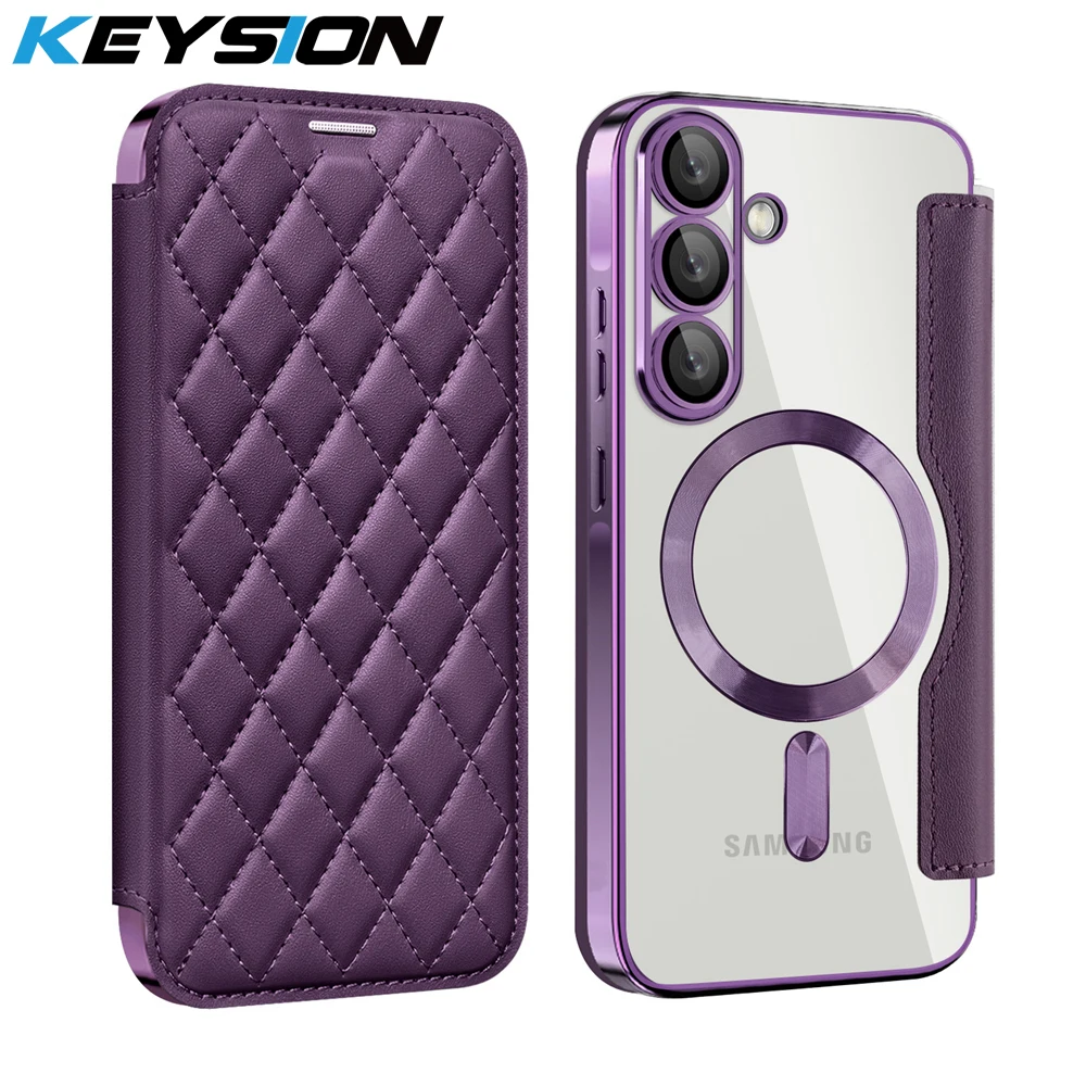 

KEYSION Plating Leather Flip Wallet Case for Samsung Galaxy A57 5G A37 A17 A56 A36 A26 A16 Card Slots Magnetic Phone Back Cover