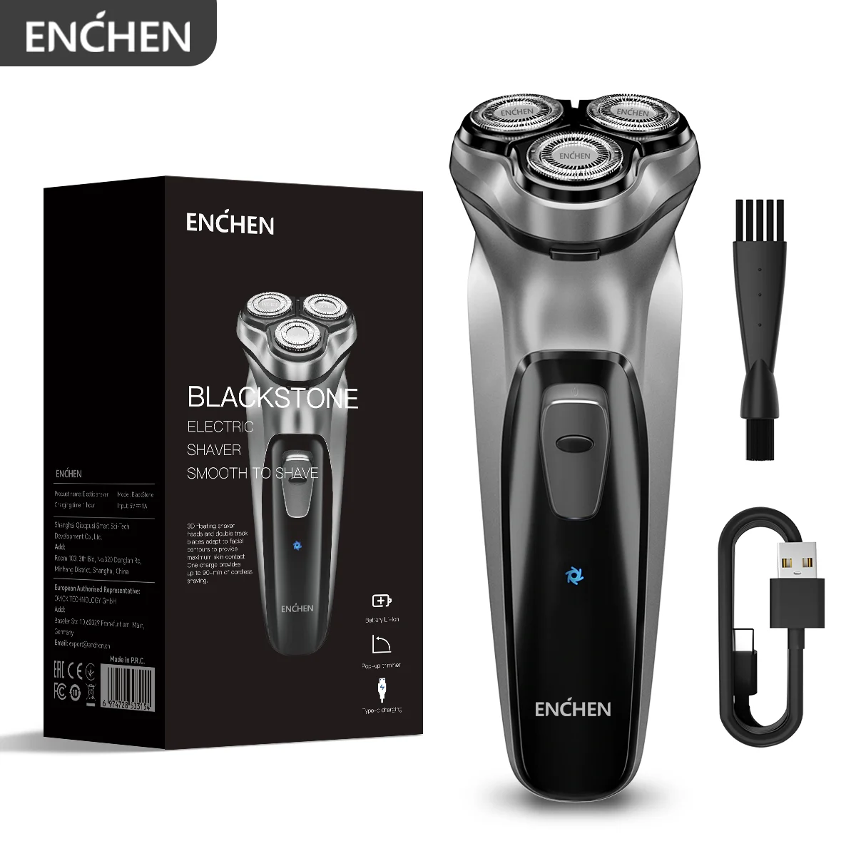 

ENCHEN Blackstone Electric Rotary 3D Shaver Type-C Quick Charging With POP-UP Precision Trimmer And Safety lock