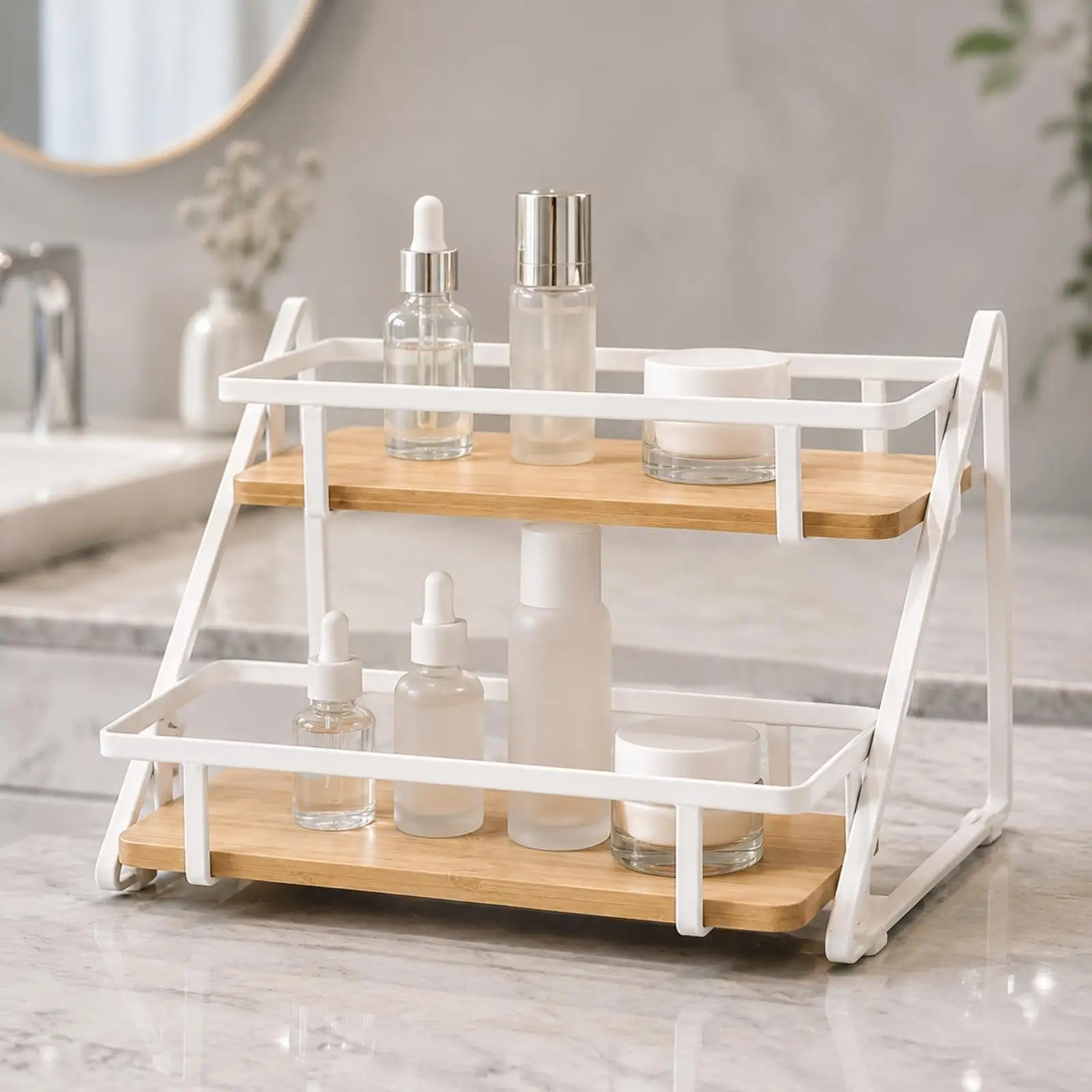 Kitchen Counter Storage Rack for Condiment Organizer with Carbon Steel Frame and Wooden Shelves Ideal for Small Household Items